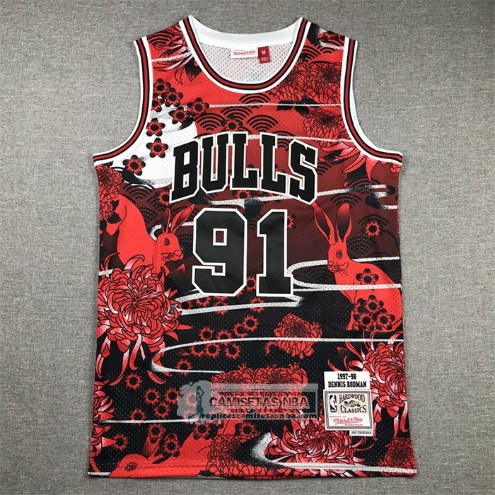 Camiseta Chicago Bulls Dennis Rodman NO 91 Mitchell & Ness Lunar New Year Rojo